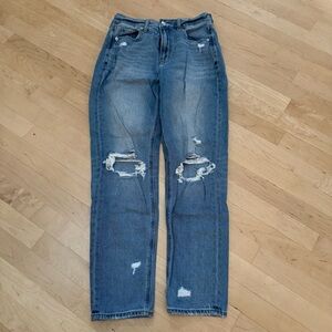 American Eagle Outfitters Ripped Blue Straight Leg Jeans